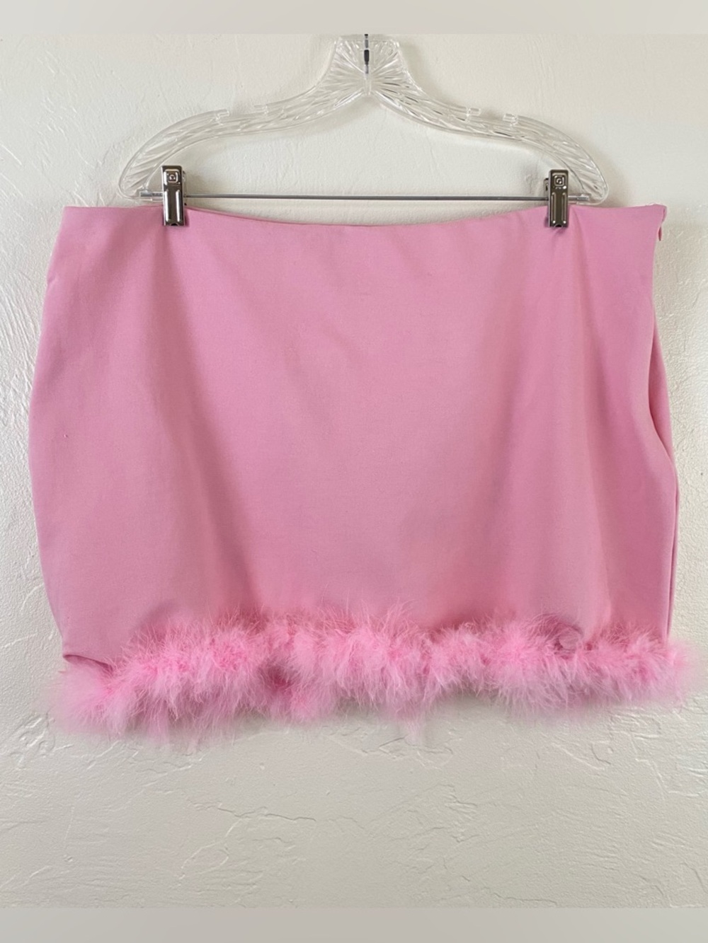 Sugar Thrillz Size 3X Baby Pink Fuzzy Hemline Side Zipper Pullover Mini Skirt